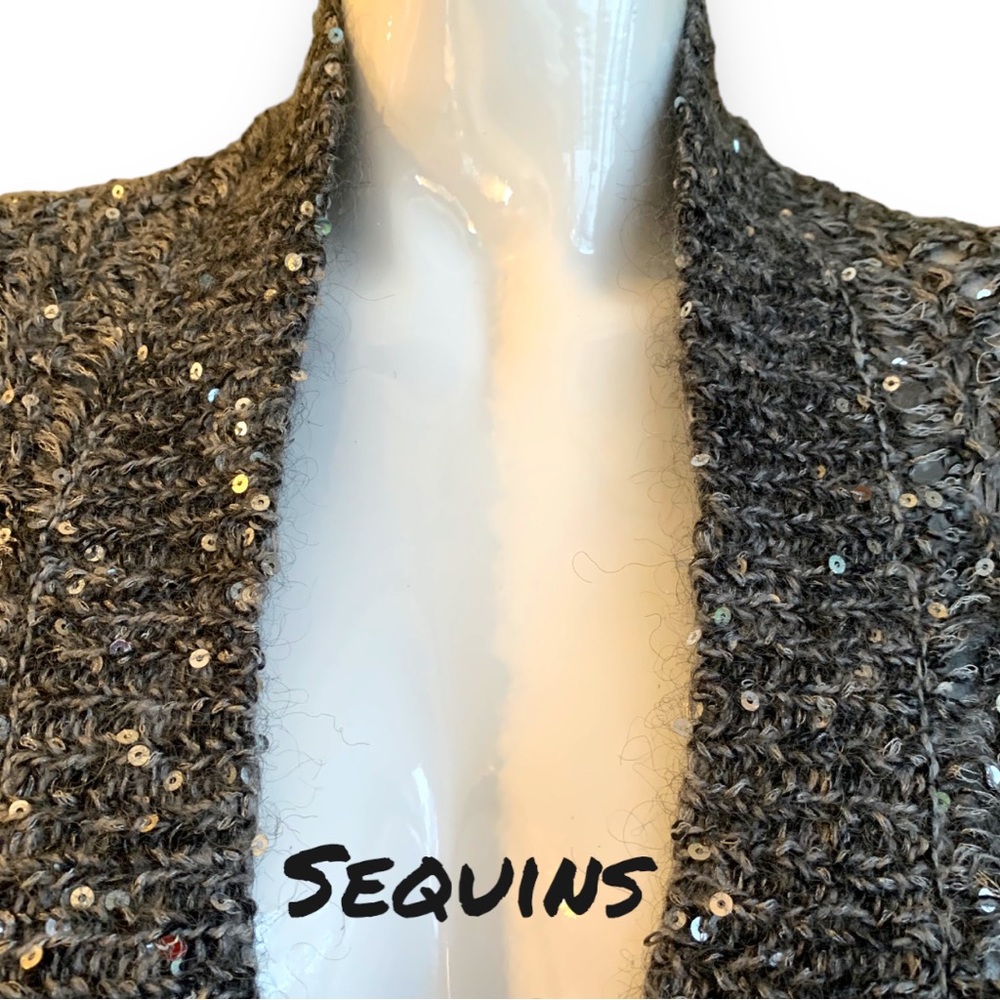 Express Open Front Sequin Charcoal Grey Cardigan.… - image 5